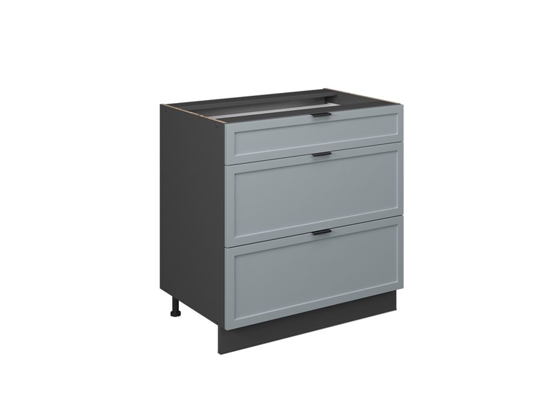 Armário de cozinha Fame-Line, 80cm com 3 gavetas, sem PT, Azul claro-cinza, Antracite, VICCO