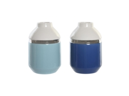 Vaso Dkd Home Decor Prateado Branco Azul Celeste Azul Marinho Grés 12 X 12 X 18,5 Cm 2 Unidades
