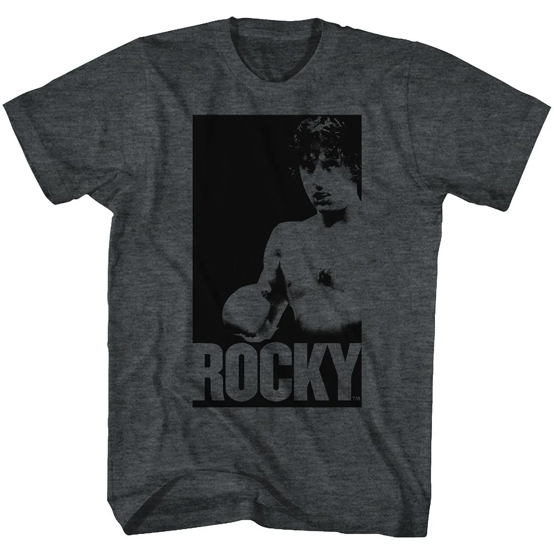 Unisex Adult T-shirt Rockinstone Rocky Movie In A Box Heather Black Sizes