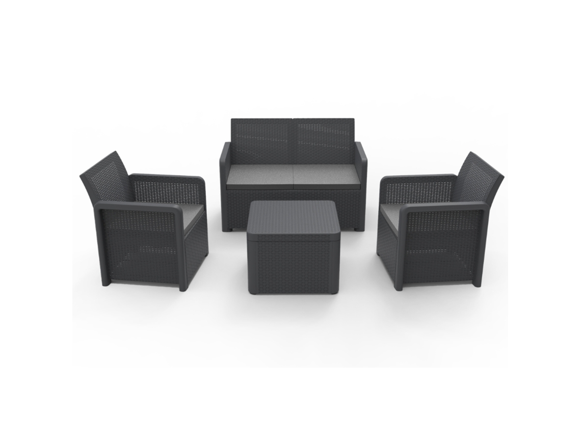 Mobiliário De Jardim De 4 Lugares Em Resina Com Mesa De Centro Cinzenta Nassau Concept U