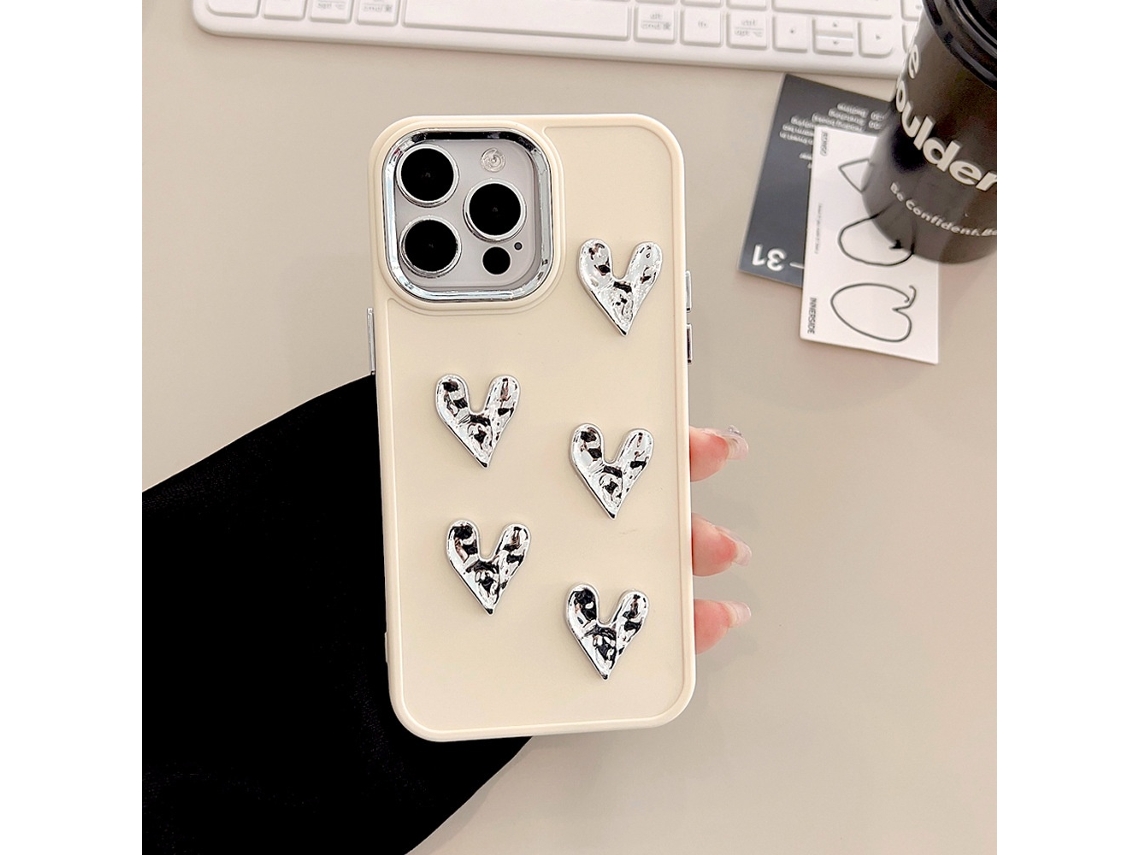 Capa Para Iphone 17 Bege Com Estampa De Coração Amassado, Acabamento Eletroplástico, Design Leve E Luxuoso.