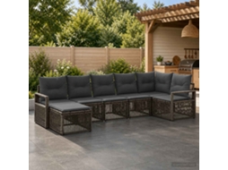 Vidaxl Conjunto De Sofá De Jardim 7 Unid. Cinzento Vime Pe