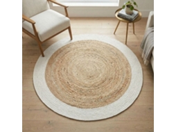 Tapete - A Fábrica De Decoração - Ronda Engraçada De Juta - Juta/algodão - Ø120 Cm - Faixa Branca