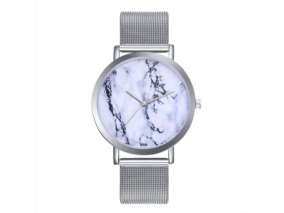 Relógio de pulso casual para homens e mulheres, analógico, com pulseira de malha, prateado.