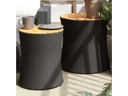 Vidaxl Mesas De Apoio P/ Jardim C/ Tampo De Madeira 2pcs Vime Pe Preto