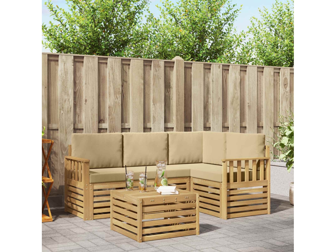 Vidaxl Conjunto De Sofás Para Exterior 5 Unid. Branco E Bege Poliéster
