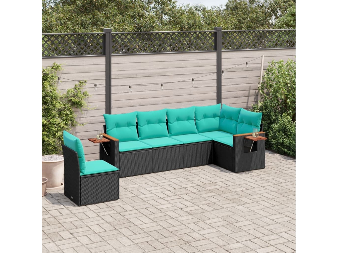 Vidaxl 6 Pcs Conjunto De Sofás P/ Jardim C/ Almofadões Vime Pe Preto