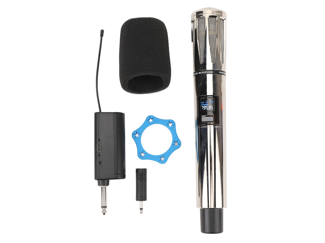 Micrófono Inalámbrico Uhf Metal Dinámico Recargable Con Cancelación De Ruido, Distancia 100m Para Escenario Y Karaoke Plata