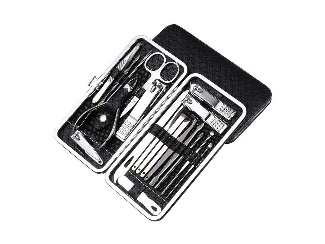 Kit de Manicure e Pedicure 19 em 1 com Aparadores de Unhas e Tesouras de Brows em Aço Inoxidável