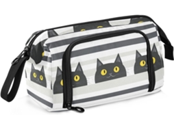 Estojo Grande com Zíper e Compartimento para Lápis, Ideal Meninas, Estampa de Gato Preto. 24 X 9,5 15 Cm