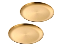 Travessa redonda Rebe de aço inoxidável de 20 cm (7,9 polegadas), própria para lava-louças, livre de BPA, ideal para assar carnes, cor dourada.