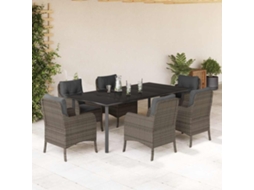Vidaxl 7 Pcs Conjunto De Jantar P/ Jardim C/ Almofadões Vime Pe Cinza