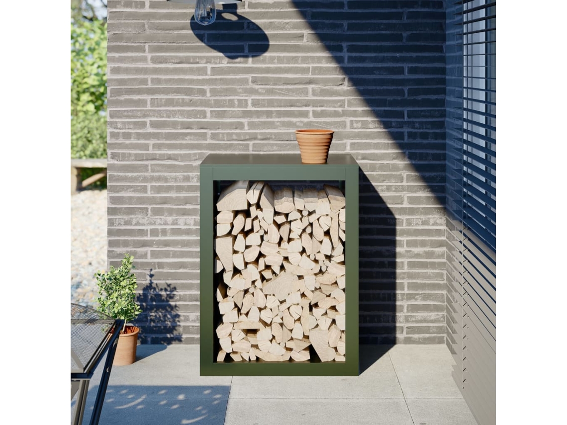 Vidaxl Suporte Para Lenha 60x40x80 Cm Aço Verde