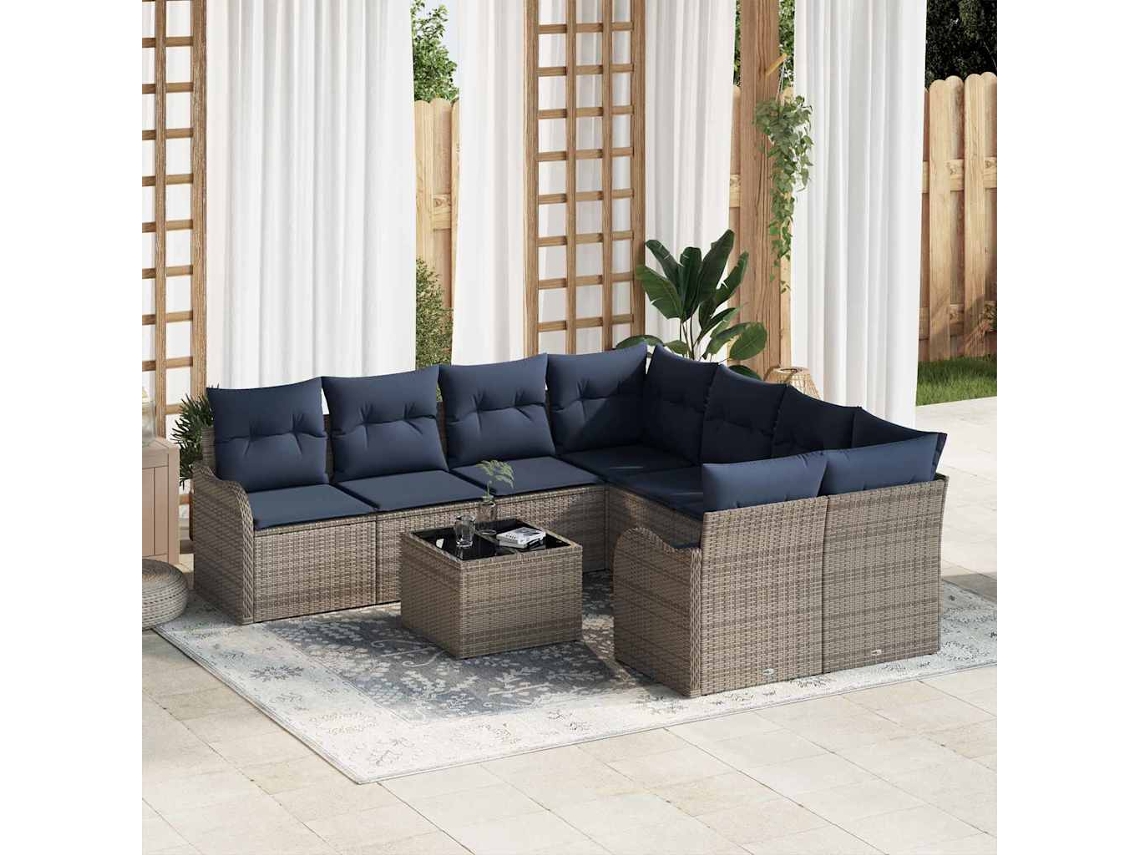Vidaxl Conjunto De Sofá De Jardim 9 Unid. 8-número De Lugares Cinzeto
