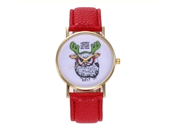 Relógio de pulso masculino de quartzo com pulseira de couro e estampa animal vermelha - Presente