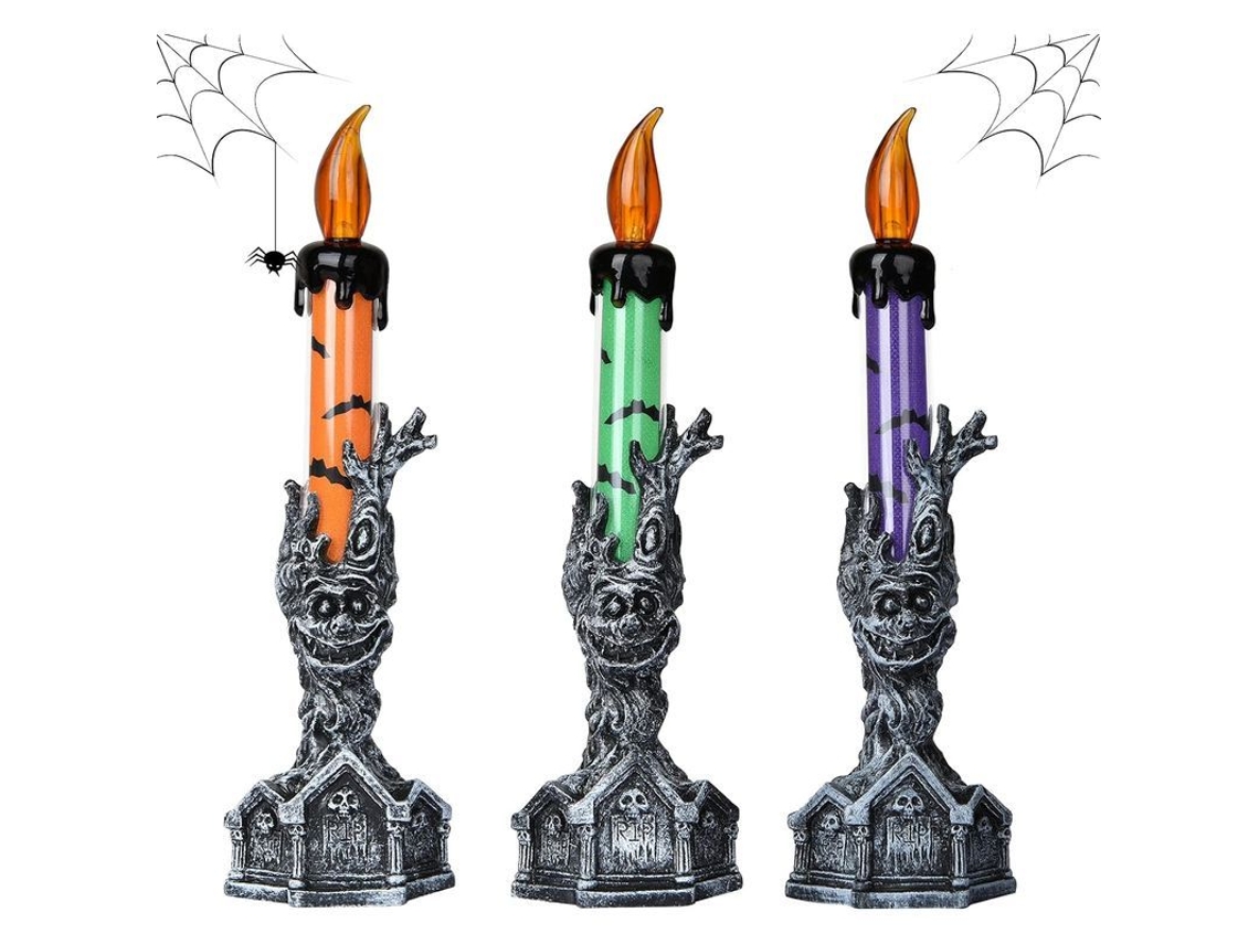 Conjunto De 3 Velas Sem Chama Caveira De Halloween, Candelabro Led Caveira, Decoração Halloween