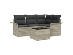 Conjunto 5 De Sofá De Jardim De Vidaxl Com Almofadas  Cinzento-claro Vime Pe