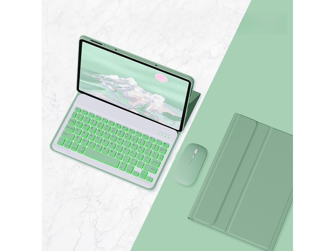 Elysve Capa Com Teclado Bluetooth Retroiluminado Com Rato Para Lenovo Xiaoxin Pad Pro 12,7 Polegadas 2023, Cor Verde Claro