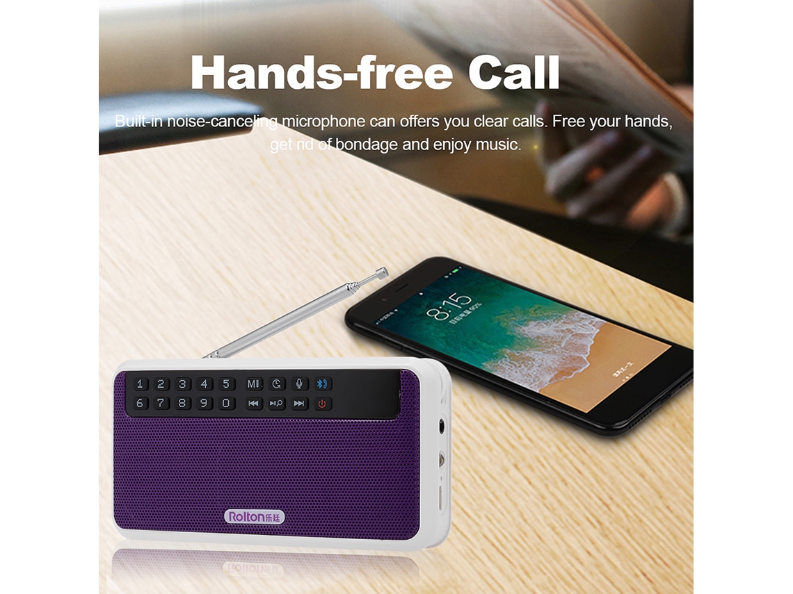 Altavoz Inalámbrico Bluetooth Rolton E500 de 6 W, Estéreo Hifi, Radio Fm, Linterna Portátil Y Grabadora de Tarjeta Tf.