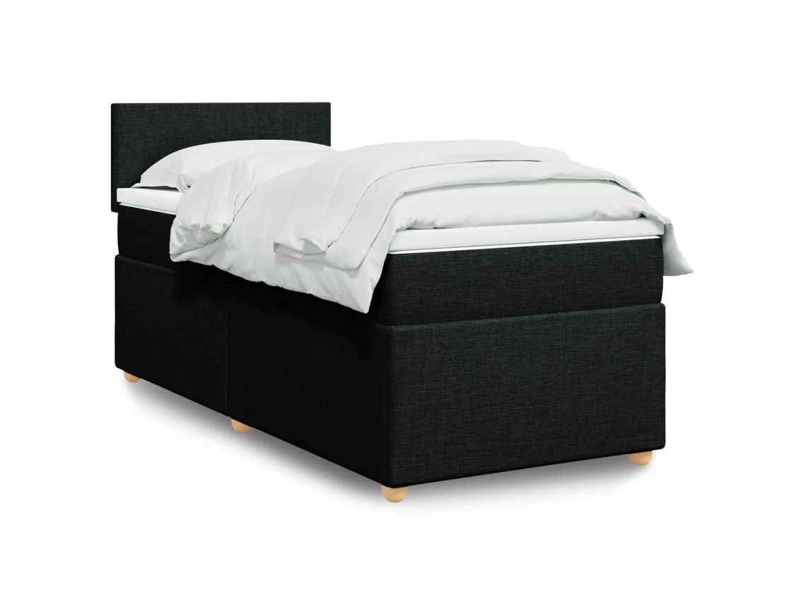 Cama Com Molas/colchão 90x200 Cm Tecido Preto