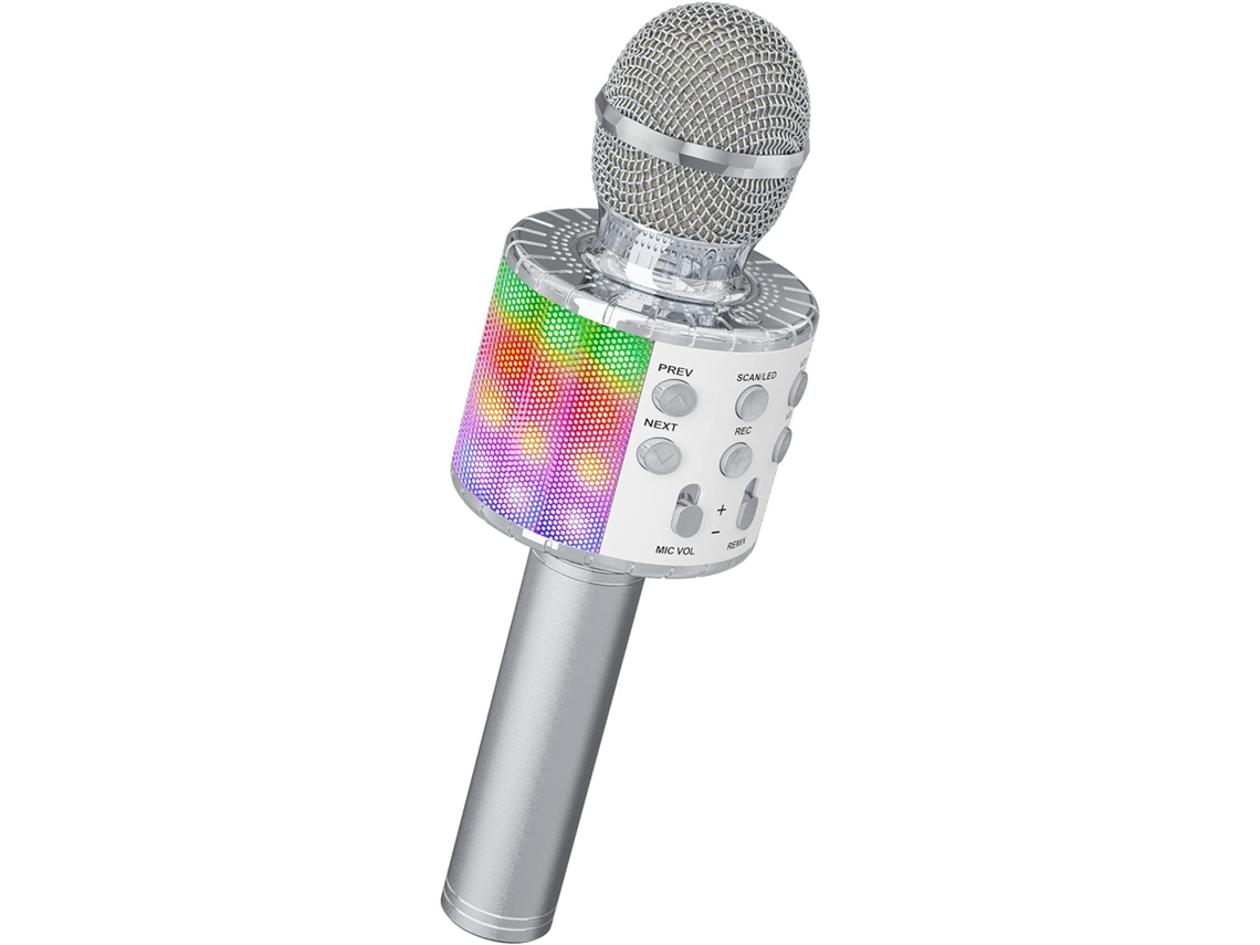 Microfone De Karaokê Sem Fio Infantil Led