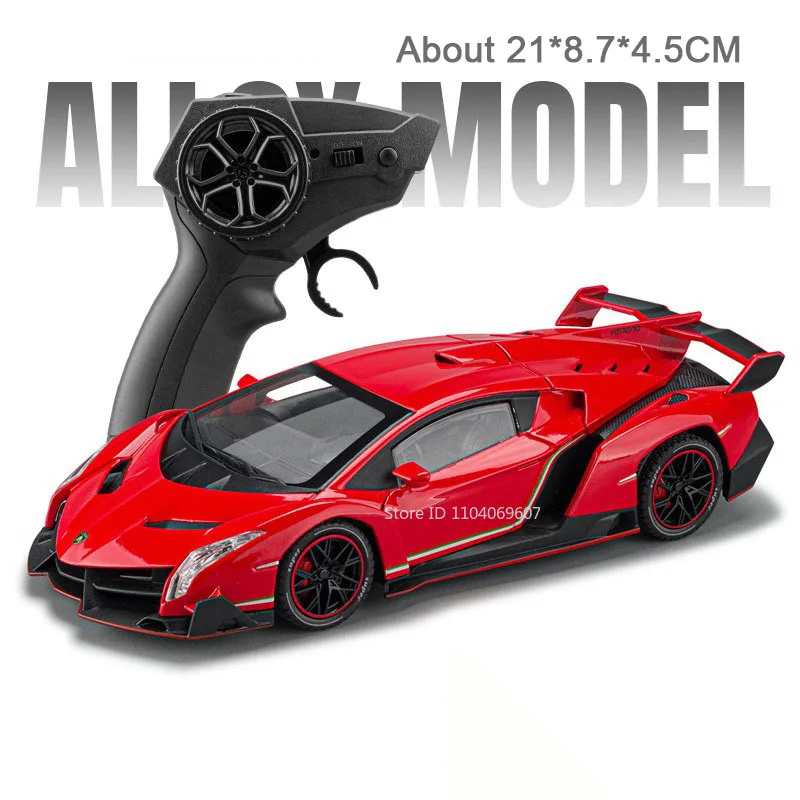 (vermelho) Escala 1:24- Carro Esportivo Modelo Brinquedo, Liga, Com Efeitos De Som E Luz, Porta Pode Ser Aberto, Carro De Controle Remoto