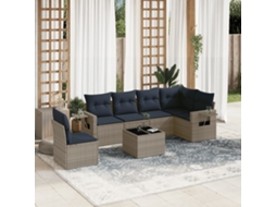 Vidaxl Conjunto De Sofá De Jardim Com 7 Peças E Almofadas Em Rattan Sintético Cinza