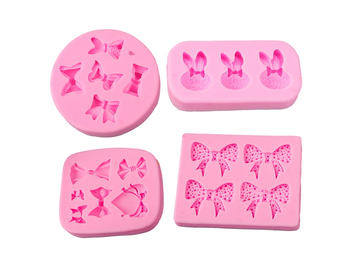 4 Peças de Molde Mini de Silicão em Forma de Laço para Fondant Chocolate e Doces RNEMITERY