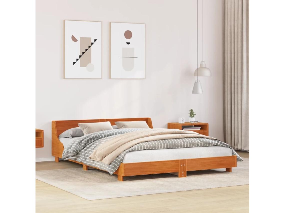Vidaxl Cama Sem Colchão 140x200 Cm Madeira Pinho Maciça Castanho-mel
