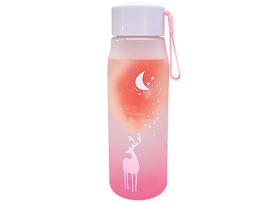 Garrafa de Água Portátil com Cordão Rosa Mate Estampada