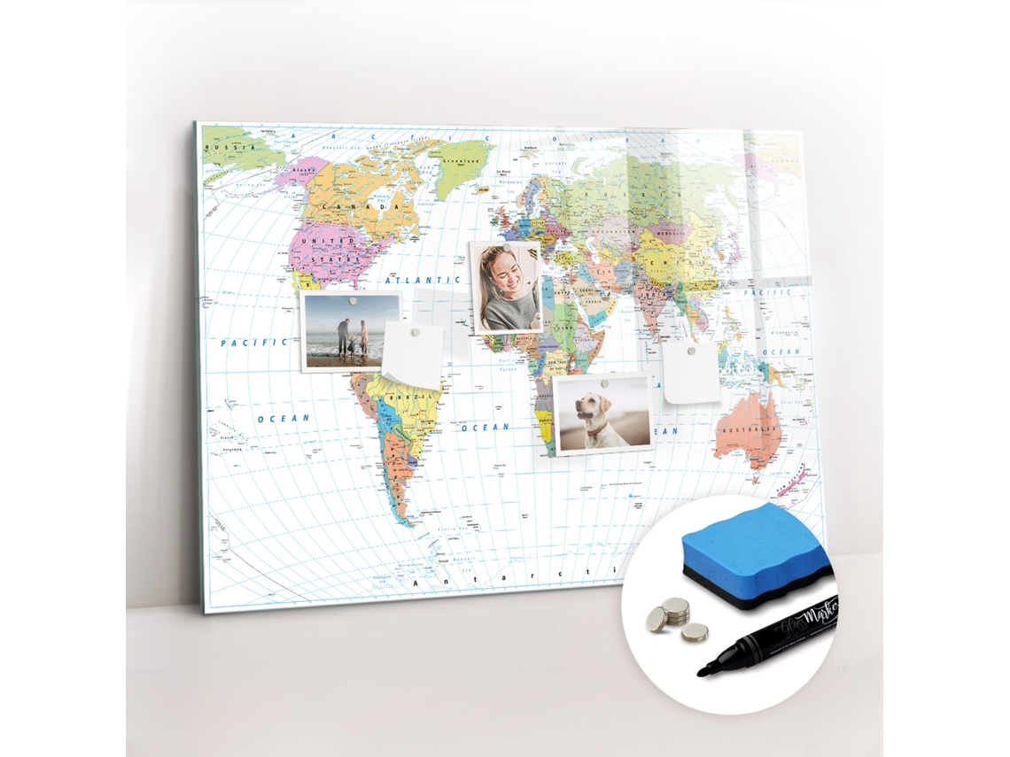 Quadro Magnético Decorativo Mapa-múndi Político Para O Escritório Espelharte (100x70 Cm)