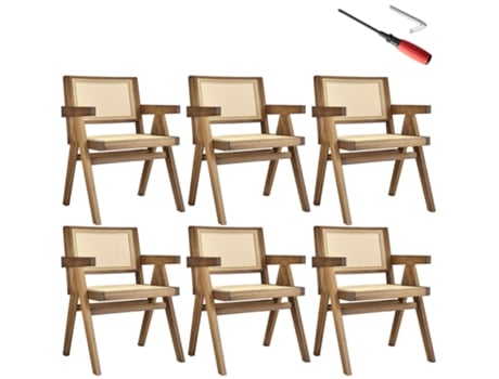 Carvalho Claro, Conjunto de 6 Cadeiras de Jantar Lissy com Vime Vienense, Capacidade de Carga 120 kg, Tectake Carvalho Claro