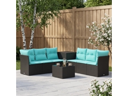 Vidaxl Conjunto De Sofás 8 Unid. Preto E Azul Rattan Poliéster E Aço