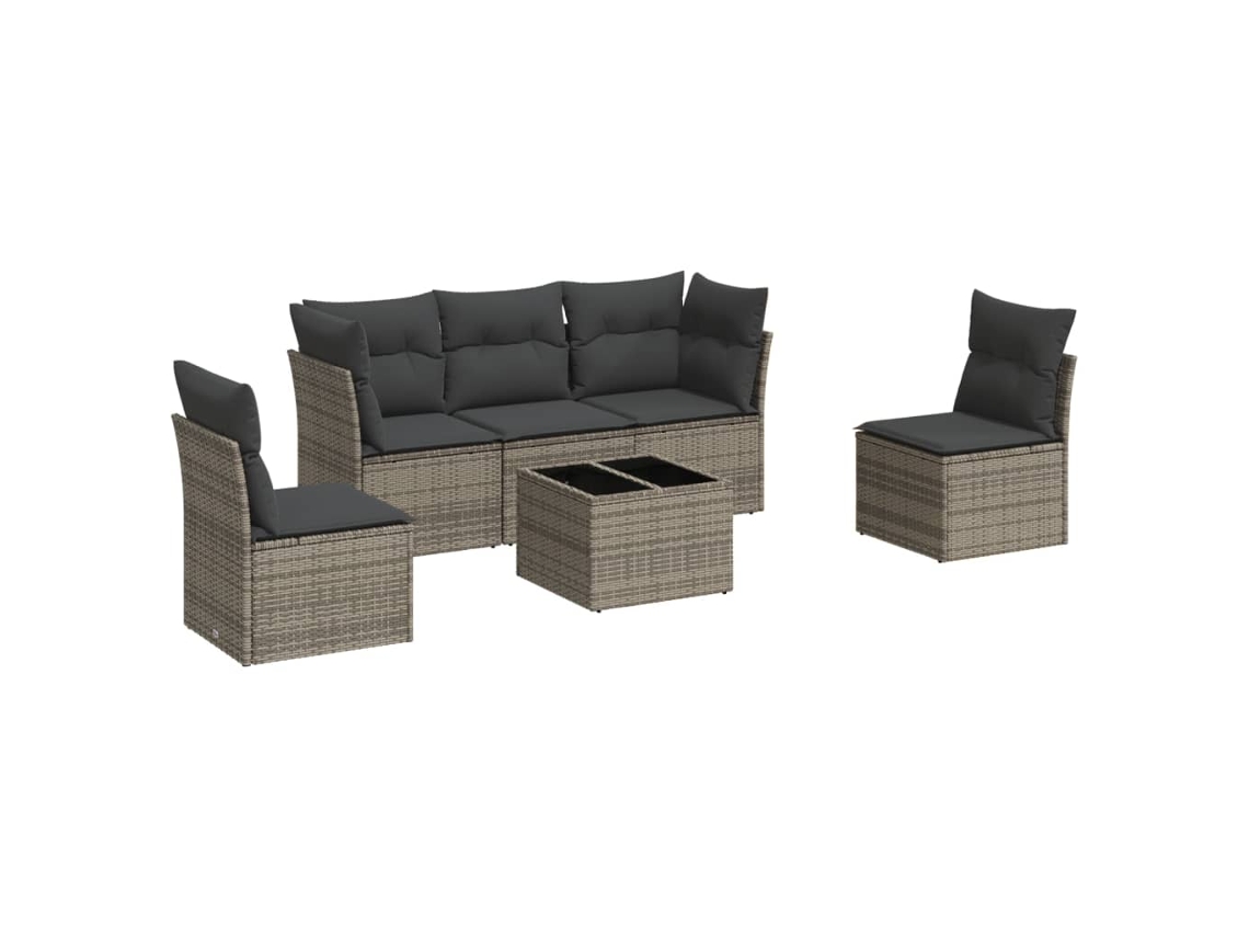 Conjunto de 6 Sofás de Jardim com Almofadões Vime Cinzento MAISON EXCLUSIVE (80x200 cm)