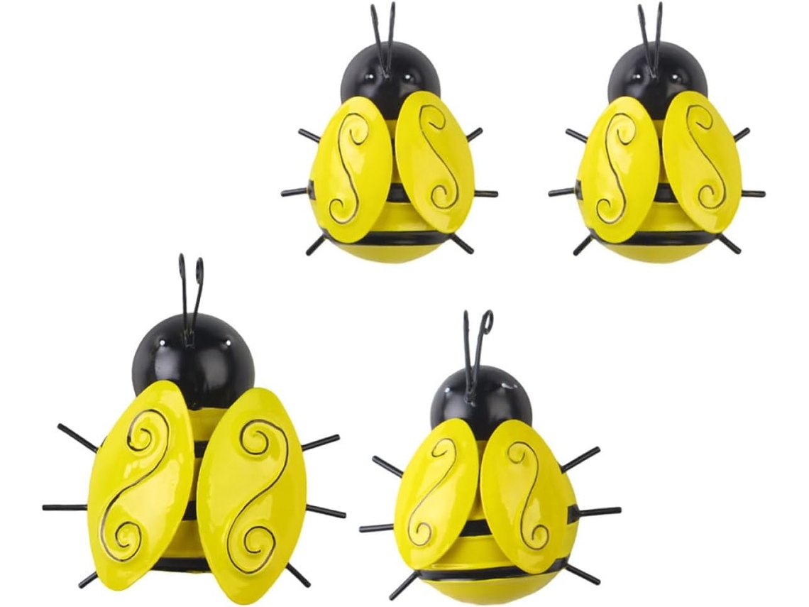 Conjunto 4 Enfeites Parede Abelha Ferro Resistentes Fáceis Instalar Decoração Interiores Exteriores GOKOCO