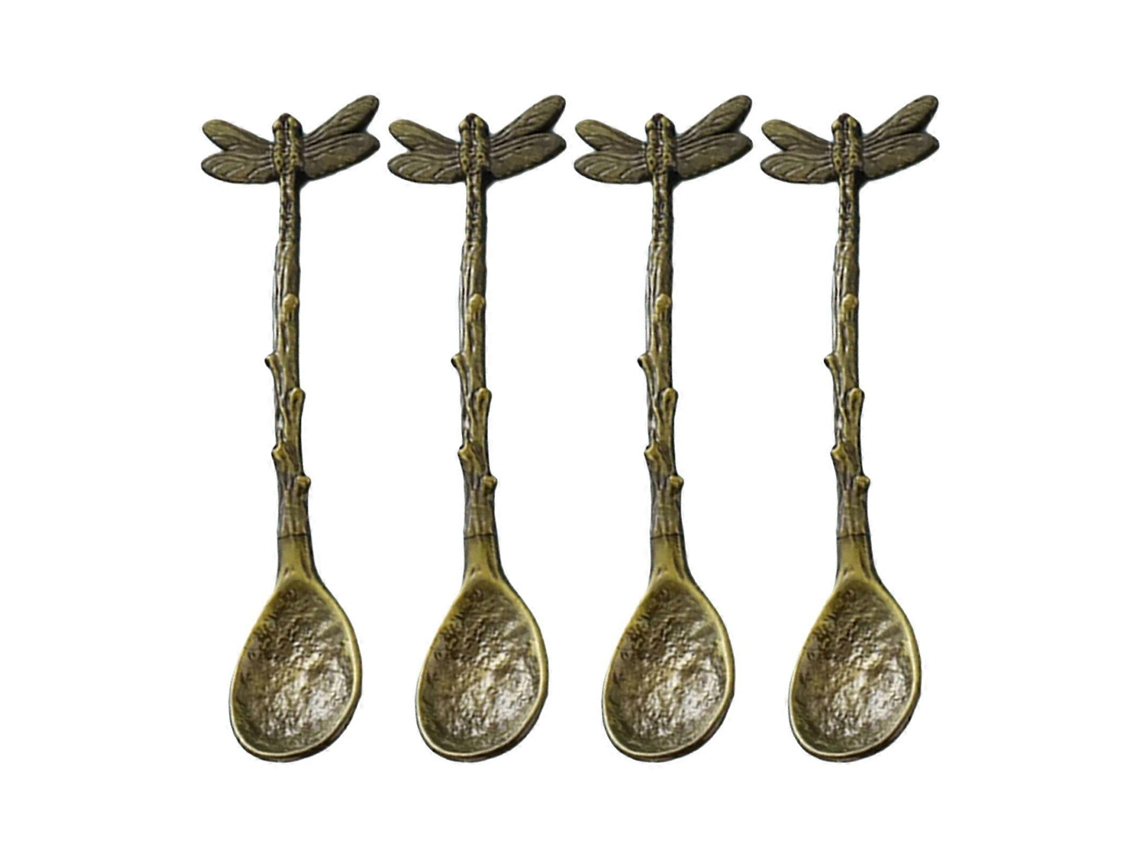 4 Peças De Colher Retro Vaga-lumes Liga De Zinco Bronze Antigo/azul Claro Bronze Antigo/military Verde/dourado/prata 11,1 X 2,50 Cm