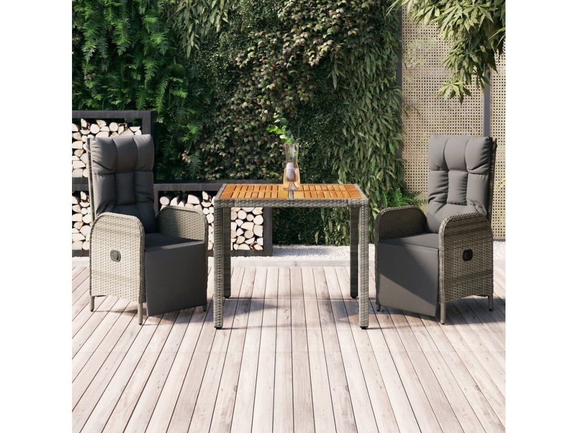 Conjunto 3 Peças Jantar P/ Jardim C/ Almofadões Vime Pe Cinza Dkd Home Decor