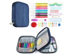 Conjunto 45 Agulhas De Crochet Estojo Com Duplo Zíper Ferramentas De Crochet Para Iniciantes 18×15×3 Cm Dureforward
