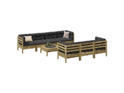Vidaxl 8 Pcs Conj. Sofás Jardim C/ Almofadões Madeira Pinho Impregnada