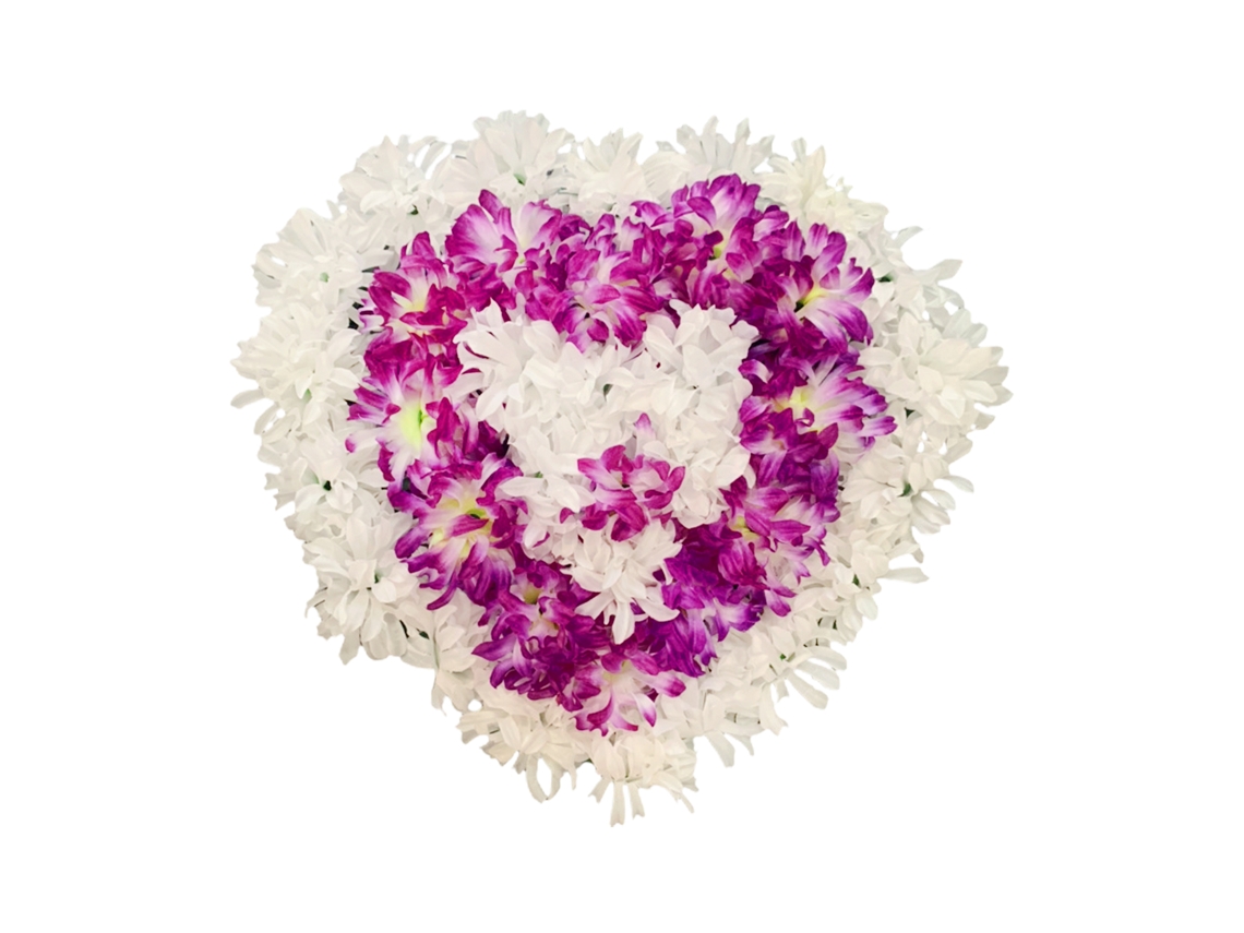 Arranjo de Memória Coração com Crisântemo e Lírio Roxo e Branco LAXISCREED