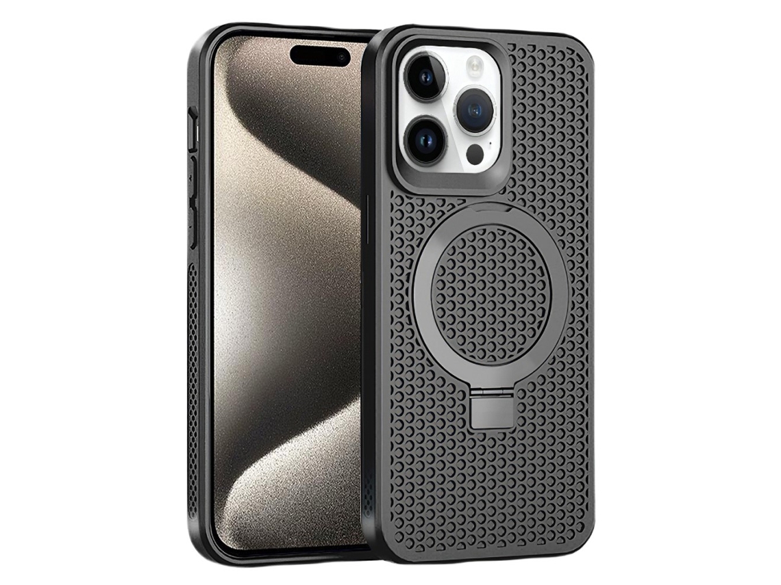 Suporte Casa Emborrachado Dissipação Para Iphone 15 Pro Max Pele Sintética Magnética Preto