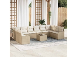 Vidaxl Conjunto De Sofá De Jardim 11 Pcs Bege E Branco Vime Pe