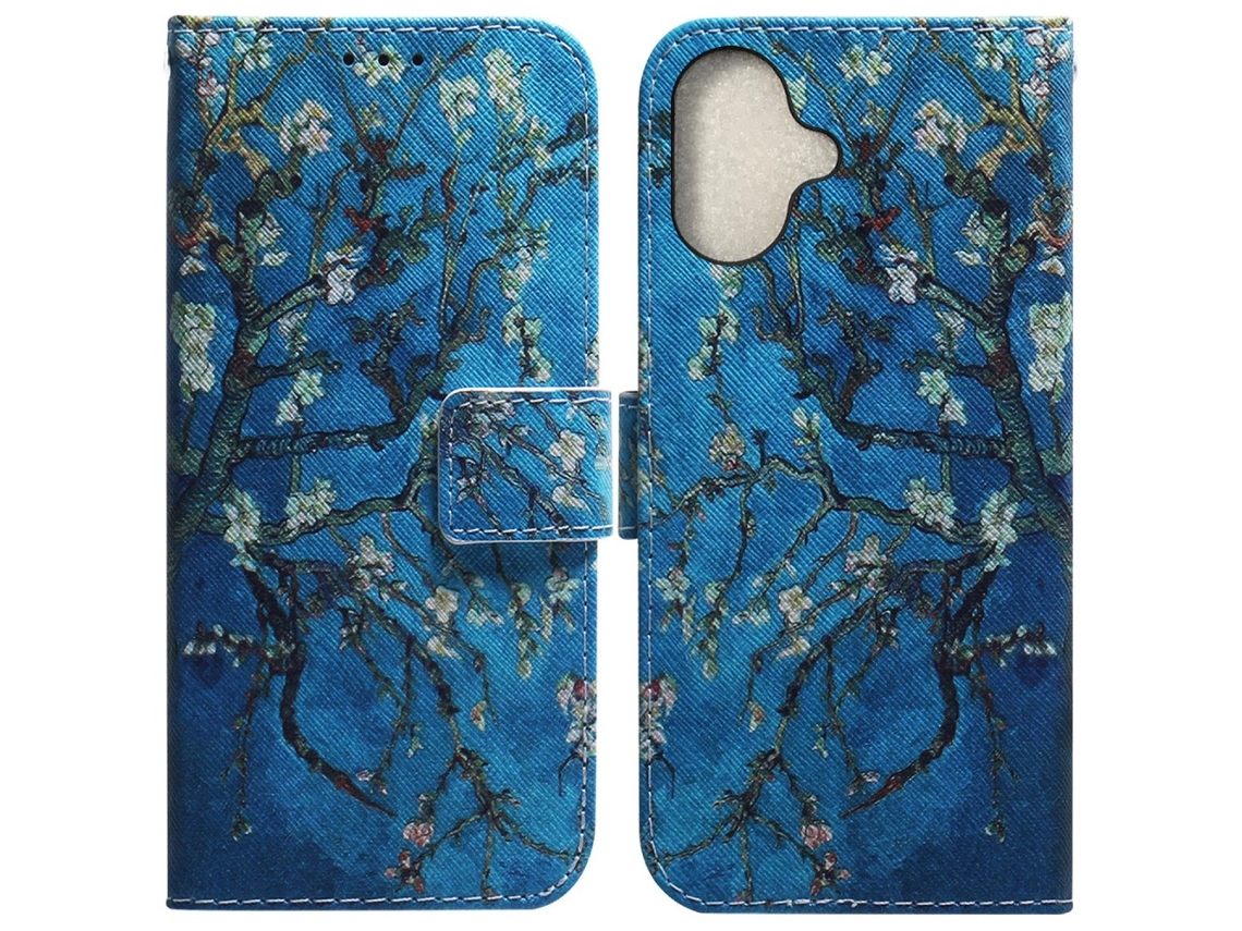 Capa Em Couro Pu Para Apple Iphone 16 Plus - Flores De Alperce