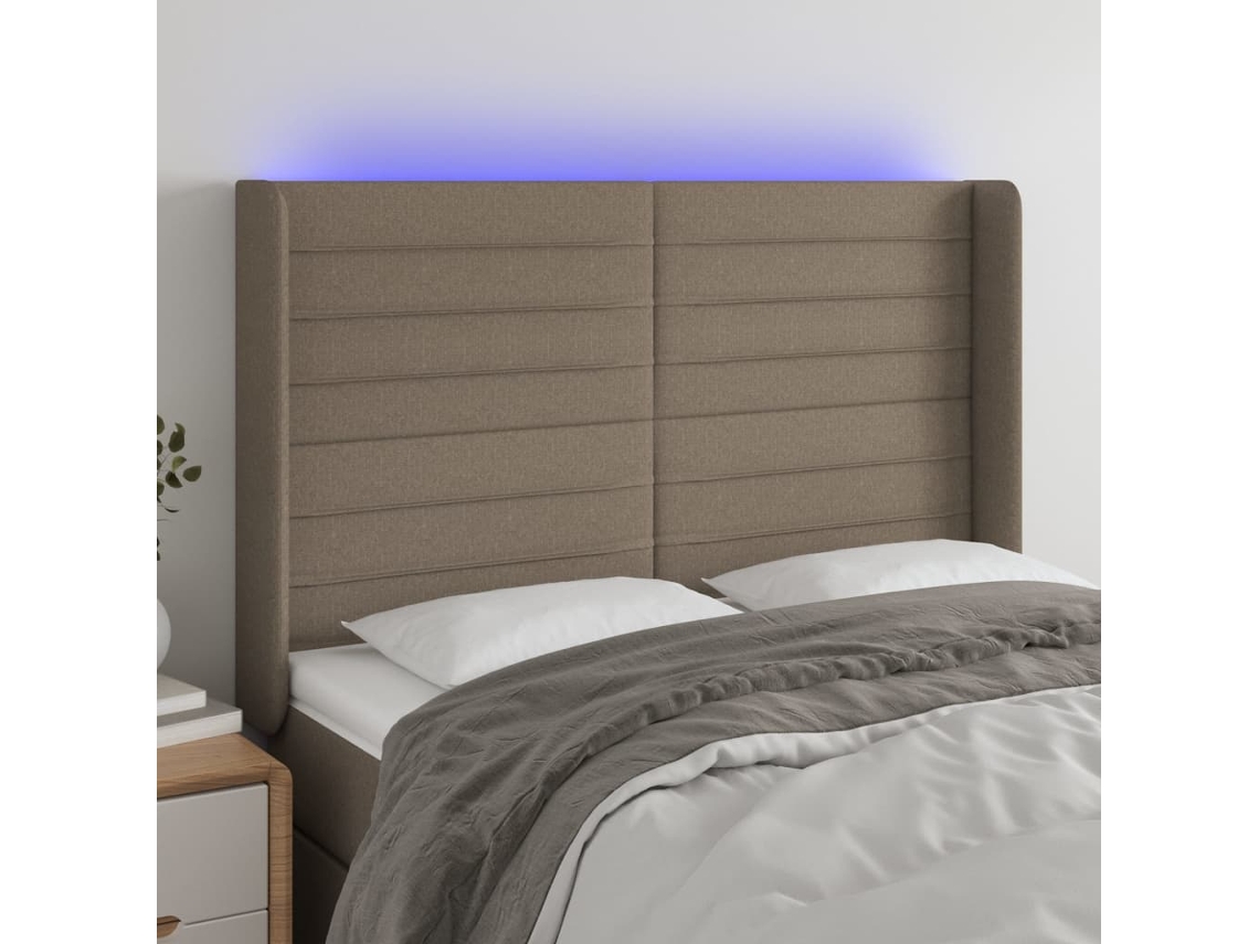Vidaxl Cabeceira Cama C/ Led Tecido 147x16x118/128cm Cinza-acastanhado