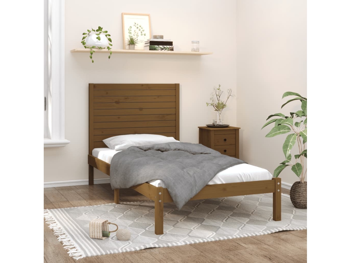 Estrutura De Cama 100x200 Cm Madeira Maciça Castanho Mel