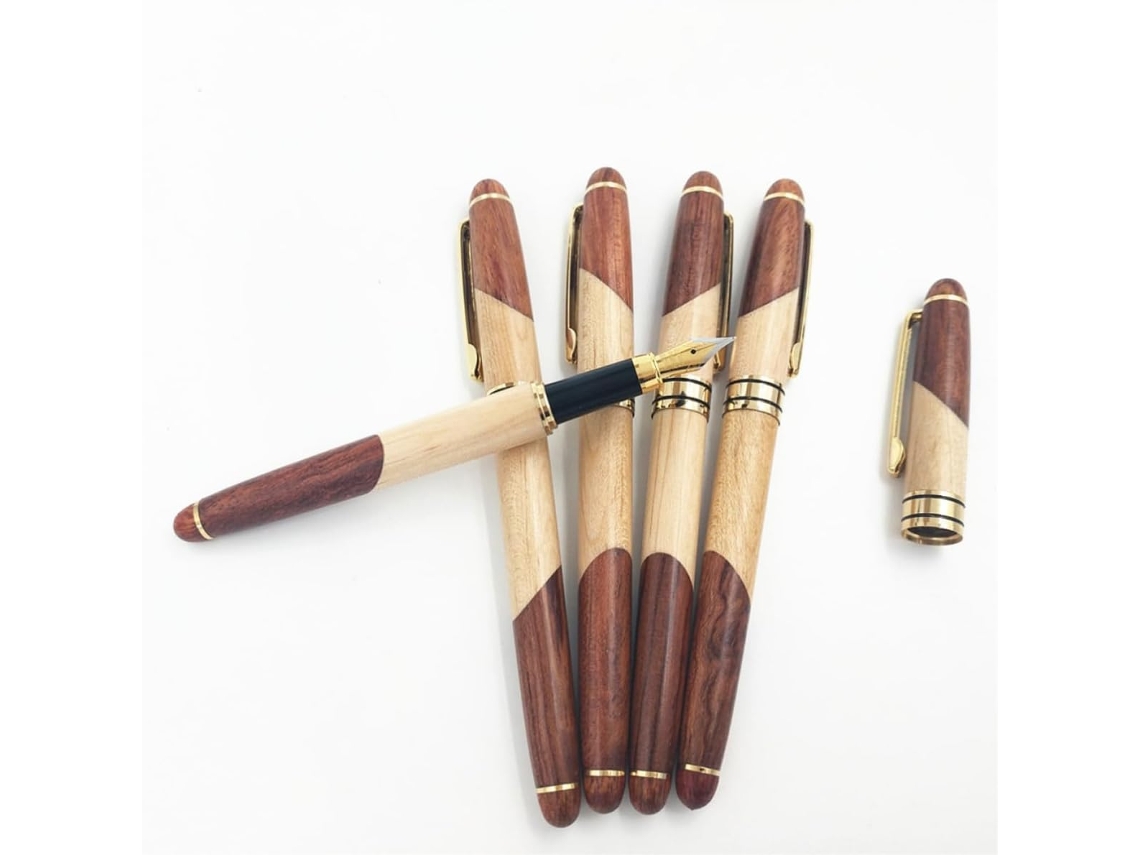 Conjunto De Caneta Tinteiro Elegante Em Madeira Jacarandá Com Estojo