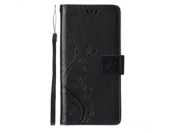 Capa Para Iphone 17 Pro Max Em Couro Preto Com Borboleta Em Relevo.