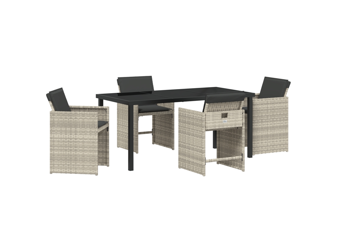 Conjunto 5 De Jantar De Jardim  Com Almofadas Vidaxl Cinza Claro De Vime Pe