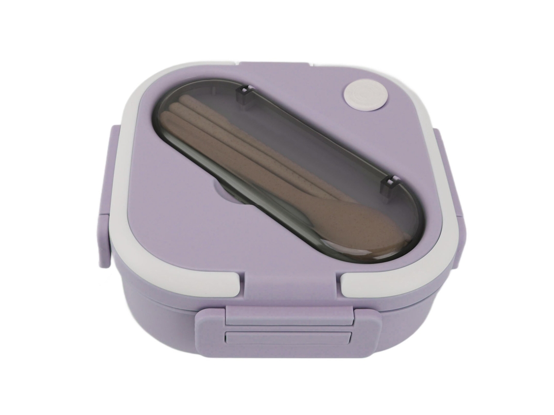 Recipiente De Almoço De Plástico Compartimentado Portátil Aparência Fofa Para Micro Ondas Com Pauzinhos Colher Caixa Bento Para Escola Escritório Roxo