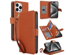 Capa Carteira De Couro Para Iphone 16 Pro Max - Com Rfid - Para Vários Cartões
